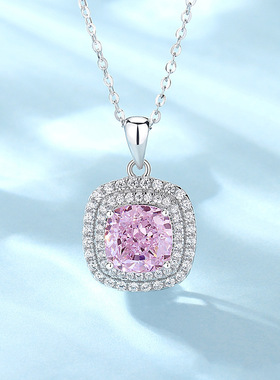 欧美跨境S925银帕拉伊巴项链女款公主方包满钻锁骨链锆石吊坠