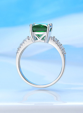 新款粉钻戒指S925纯银小方糖戒指女欧美彩色珠宝简约首饰锆石戒指