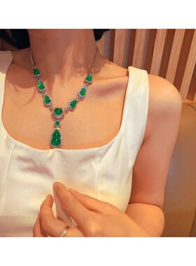 起光绿玉髓葫芦晚宴款项链蛋面玛瑙长款颈链