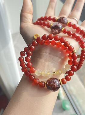 【日出江花】天然红胶花金发晶红玛瑙复古双圈手串显白精致高颜值