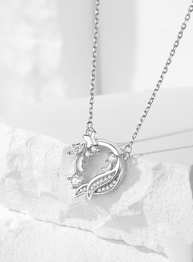 S925纯银蝶随莺舞项链女原创设计蝴蝶花环锁骨链简约日韩送男女友