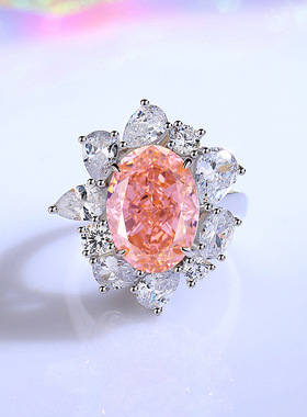 2023新款原创椭圆冰花切10*14高碳钻鹅黄鸽子蛋戒指ins欧美戒指女