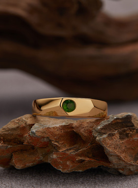 S925纯银18K天然蓝宝石榴黄水晶透灰石彩宝戒指不掉色小众高级感