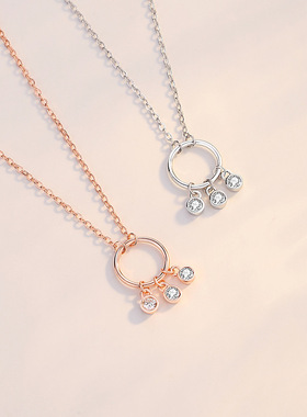 跨境爆款S925银流苏日韩文艺小清新项链女森系锁骨链镶钻轻奢吊坠