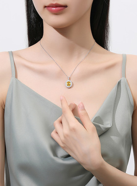 S925纯银祖母绿项链女高级感原创新品冰花切吊坠饰品轻奢锁骨链