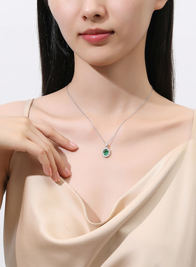 S925纯银绿宝石祖母绿高碳钻项链女吊坠气质百搭珠宝贵妇时尚首饰