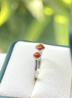 天然南红双拼戒指真货S925纯银镶高端品质南红幸运草圆形戒指