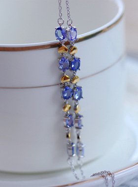 天然坦桑石银手链s925纯银蓝色宝石手链轻奢小众精致手链直播供应