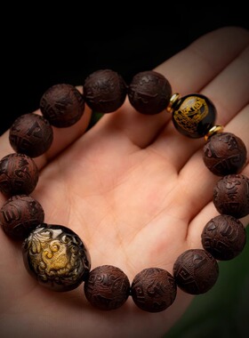 天然小叶紫檀手串男金曜石招财貔貅手链黑玛瑙本命佛生肖蛇送男友