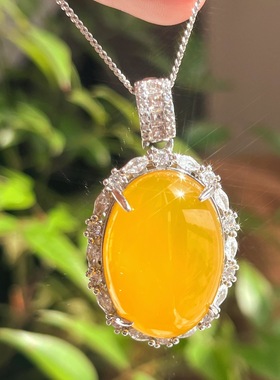 国风复古天然大颗粒黄玉髓玛瑙吊坠