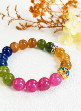巴西糖果碧玺手链女士情侣单圈手串老矿料散珠彩虹旺夫石礼物