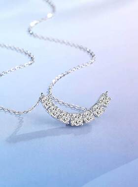 925纯银7颗钻微笑项链女简约时尚轻奢莫桑排钻吊坠高级感配饰