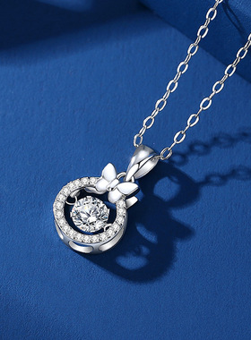 s925银莫桑石蝴蝶结跳动的心项链女ins灵动设计锁骨链送情人ins风