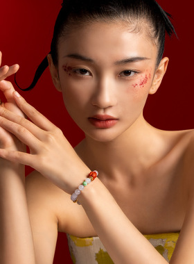 现货天然和田玉烟紫手串女S925银镀18K金南红7mm圆珠手链源头