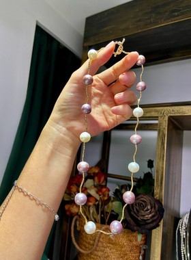 10-13mm波浪形混彩满天星项链百搭气质珍珠项链