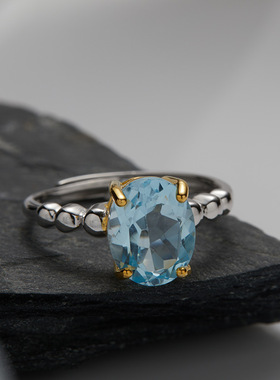 新款S925纯银天然黄水晶紫水晶托帕石彩宝戒指女直播爆款饰品