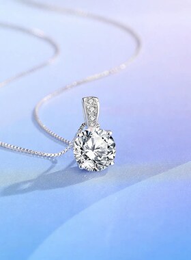 925纯银8mm大莫桑钻项链女排钻项坠简约气质设计感细闪盒子链礼物