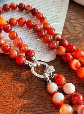 多种戴法可拆开大颗粒霸气10mm天然红玉髓双层项链新年红配饰女