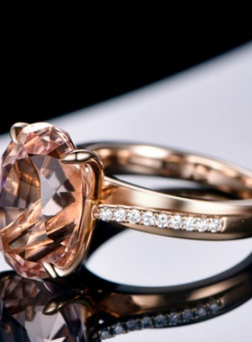 热卖简约仿真钻天然摩根石戒指气质流行镀18K金橙粉钻彩宝戒指