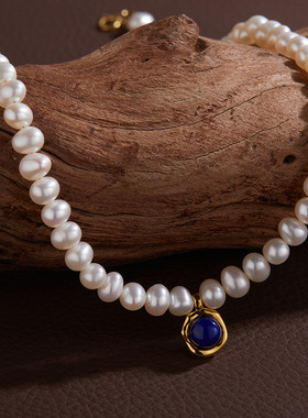 S925纯银镶嵌天然彩宝12生辰石生日石吊坠天然淡水珍珠项链女爆款