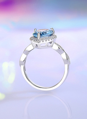 厂家尖晶蓝宝石戒指欧美新款S925银蓝水晶钻戒情人节礼物戒指