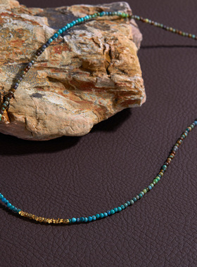 S925纯银天然松石彩宝项链女高级感蓝色手串珠个性拼接设计锁骨链