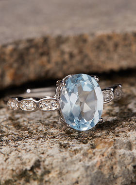 小红书抖音直播S925纯银镶天然托帕石黄水晶戒指女时尚彩宝爆款