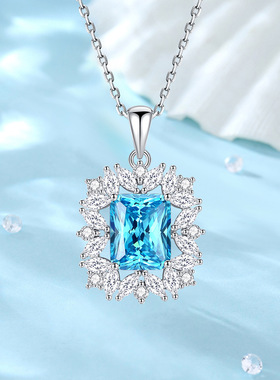 跨境豪华彩宝吊坠S925银培育黄钻项链女高级感宴会小黑裙搭配饰品