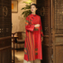 Retro button dress mid-length long-sleeved cotton and linen cheongsam loose waist natal year 2022 spring new year