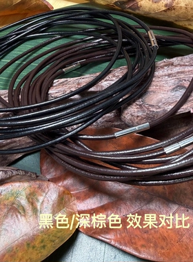 简约黑色深棕色真牛皮项圈吊坠绳金属按扣锁骨链挂件绳玉坠配饰品