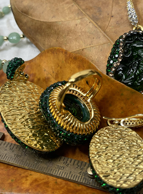 轻奢宫廷风绿琉璃貔貅东陵玉石贵气项链耳环耳钩手镯可调食指戒指