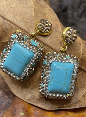 绿松石戒指耳钉项链套装小众高级感轻奢气质百搭个性夸张食指环戒