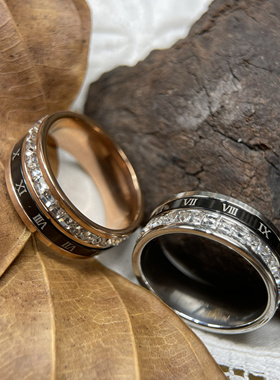 钛钢不掉色高级感戒指罗马数字可旋转满天星小众女款情侣满25包邮