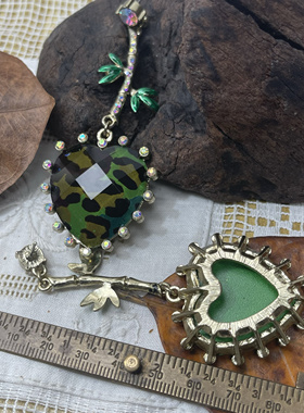 bj打标项链个性小众长毛衣链迷彩豹纹爱心形镶钻拉瘦脸型耳环饰品