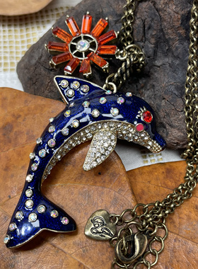 外单bj打标叠戴套装项链中古复古怀旧品牌项链毛衣链饰品满25包邮