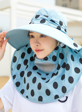 田园波点防晒女夏季大沿遮阳帽