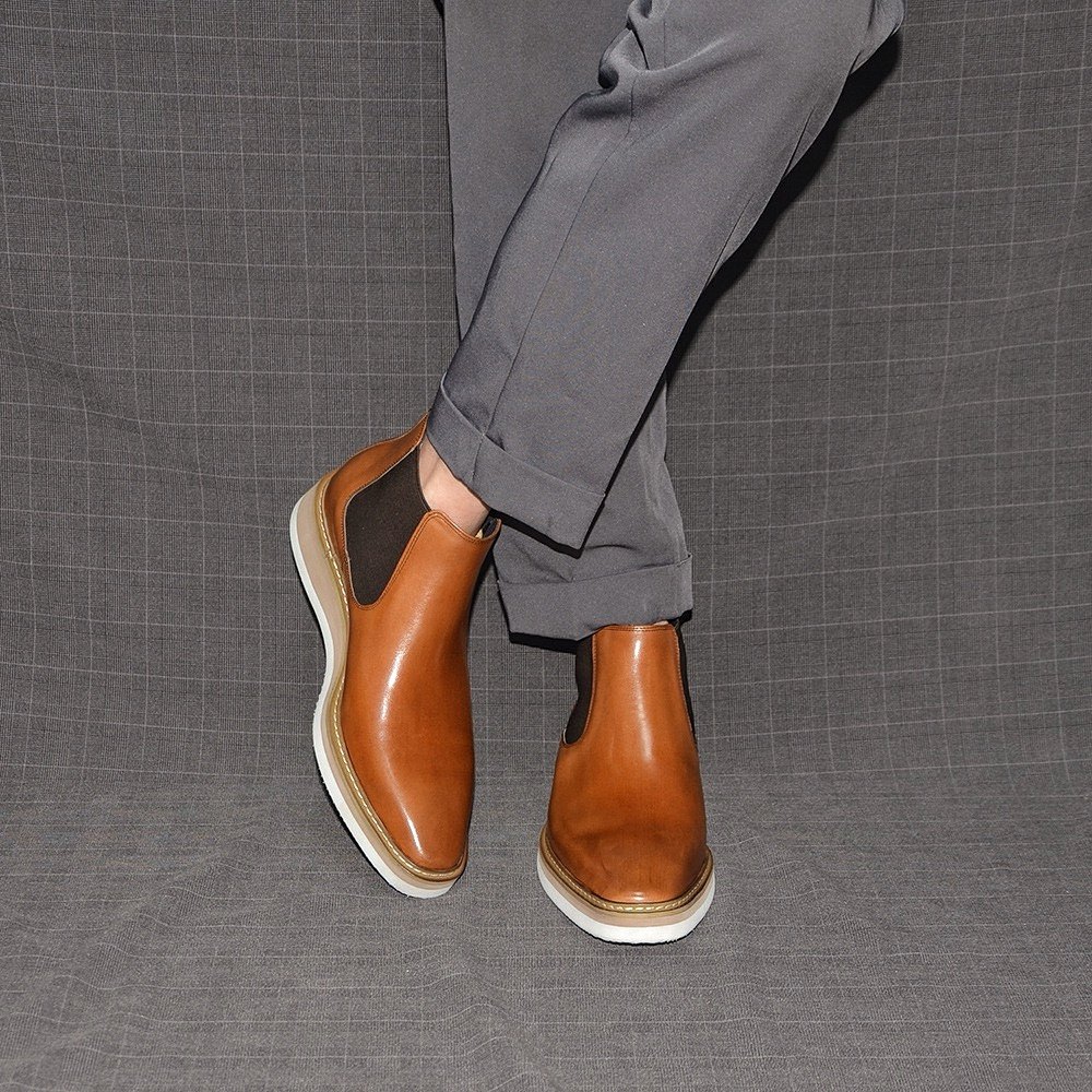 发泡厚底版真皮切尔西靴头层牛皮一脚蹬男士英伦风手作复古短靴子,淘宝优惠券,粉丝福利购,淘宝优惠卷