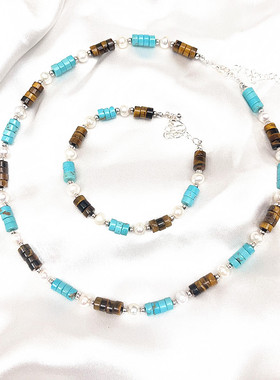 百搭虎石 6里淡水珠项链