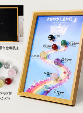 紫黄粉水晶球招财摆台相框