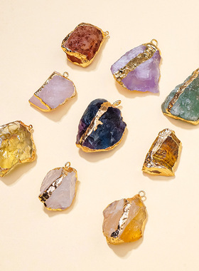 跨境天然水晶原石鎏金吊坠