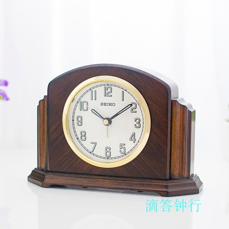 seiko日本精工座钟卧室个性实木质静音夜光闹铃小台钟表QXE043B_虎窝淘