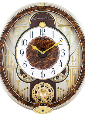 音乐动画Seiko/精工实木客厅挂钟