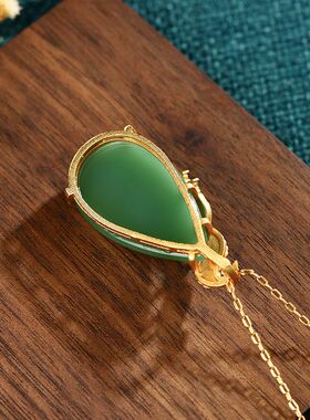 艾尔缘国潮珐琅古法金工艺镶仿和田玉项链女复古中国风旗袍饰品