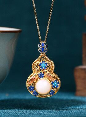 新中式国风珐琅彩仿玉石项链夏季女高级感网红直播爆款饰品批发