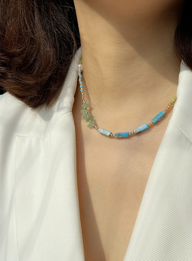 碎石头锁骨链女生撞色项链