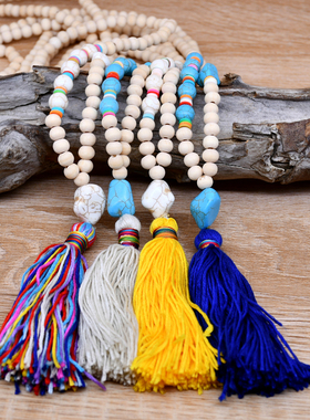 秋季新款波西米亚松石女流苏木珠