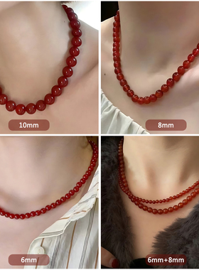 新中式红玛瑙圆珠项链