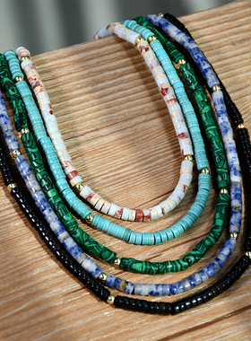 欧美风彩色石头串珠项链女