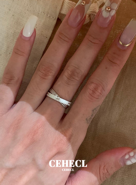 银色拉丝星芒双环戒指高级感指环