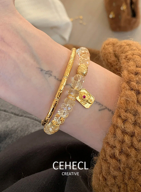 福牌玉葫芦手链女黄水晶手串手饰